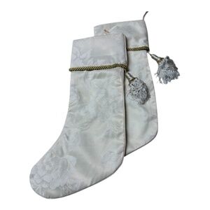 White brocade holiday stockings, set of two